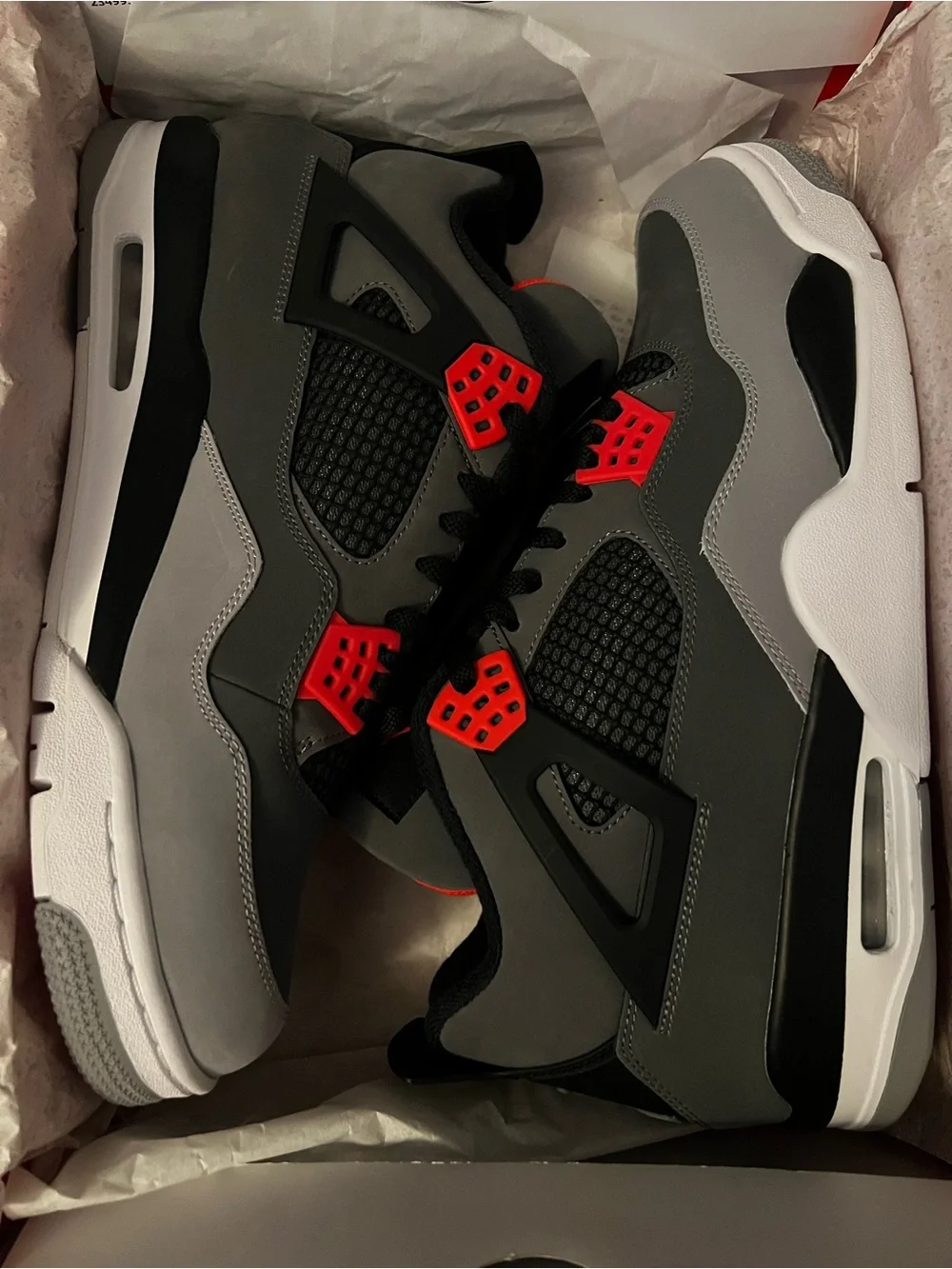 Infrared Men’s Jordan 4 Retro Gray and Red Basketball Shoes